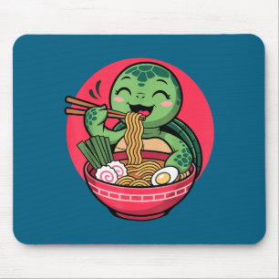 Turtle Eating Ramen Kawaii Turtle Japanese Kawaii Mouse Pad