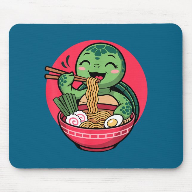 Turtle Eating Ramen Kawaii Turtle Japanese Kawaii  Mouse Pad (Front)