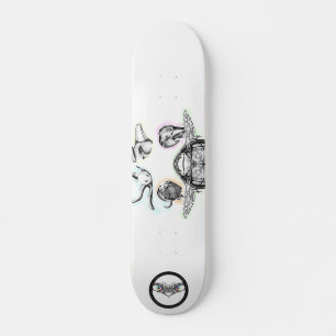 Turtle Elephant Bear Bird Octopus line art drawing Skateboard