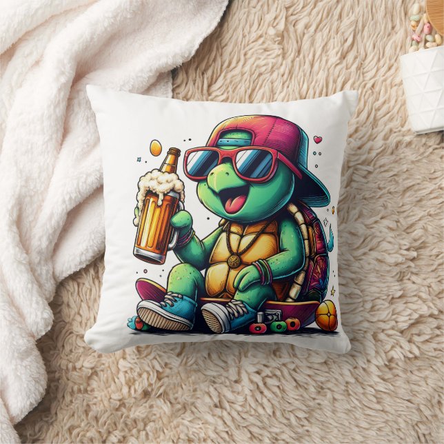 Turtle enjoying a drink at a summer party cushion (Blanket)
