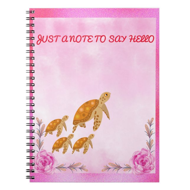 Turtle Family Pink Watercolor Back To School Girls Notebook (Front)