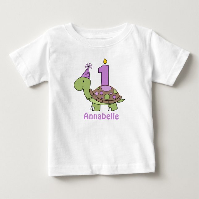 Turtle First Birthday Tshirt purple Personalised (Front)