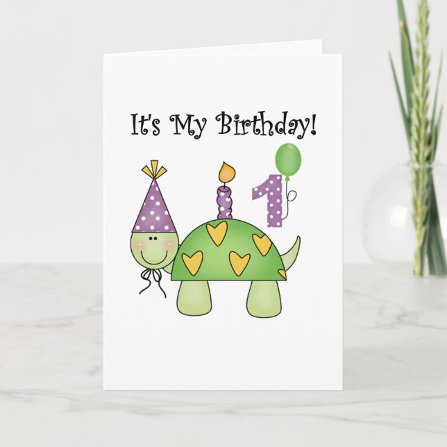 Turtle First Birthday Tshirts and Gifts Card (Front)