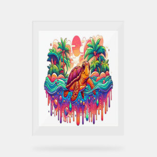 Turtle Floats in Liquid Garden. Acrylic Sign