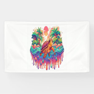 Turtle Floats in Liquid Garden. Banner