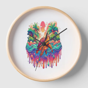 Turtle Floats in Liquid Garden. Clock
