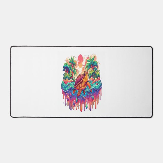 Turtle Floats in Liquid Garden. Desk Mat (Front)