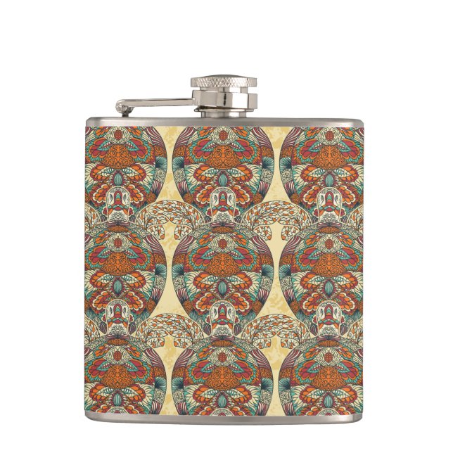 Turtle Floral Pattern Hip Flask (Front)
