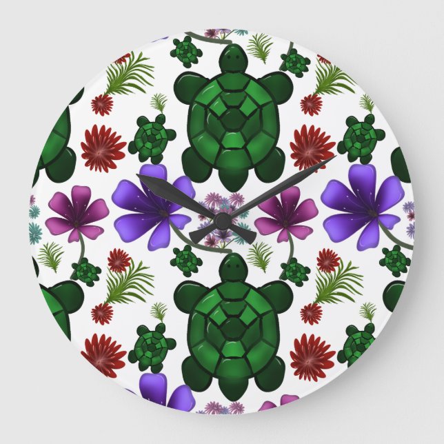Turtle floral pattern  large clock (Front)