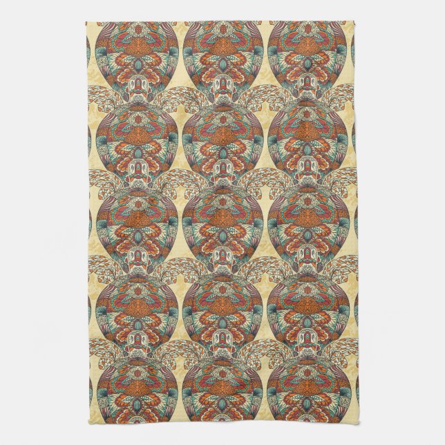 Turtle Floral Pattern Tea Towel (Vertical)