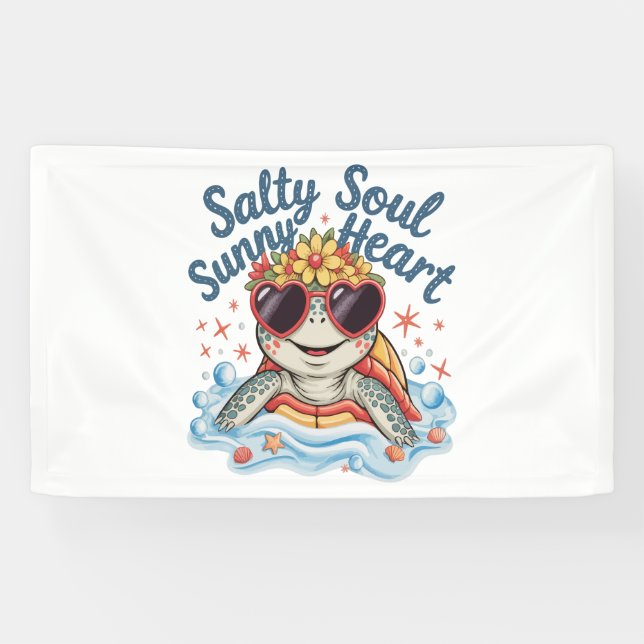 Turtle Floral Summer Beach Banner (Horizontal)
