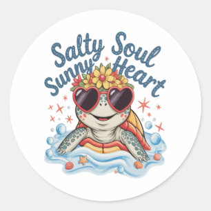Turtle Floral Summer Beach Classic Round Sticker
