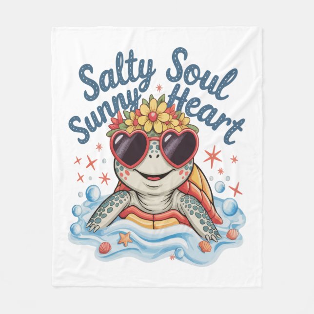 Turtle Floral Summer Beach Fleece Blanket (Front)