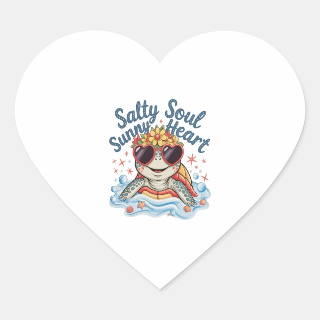 Turtle Floral Summer Beach Heart Sticker (Front)