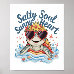 Turtle Floral Summer Beach Poster
