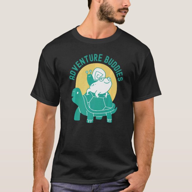 Turtle Frog And Snail Are Piggybacking Adventure B T-Shirt (Front)