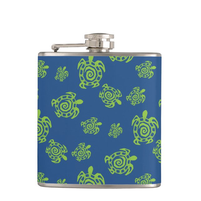 Turtle Green and Blue Print Hip Flask (Front)