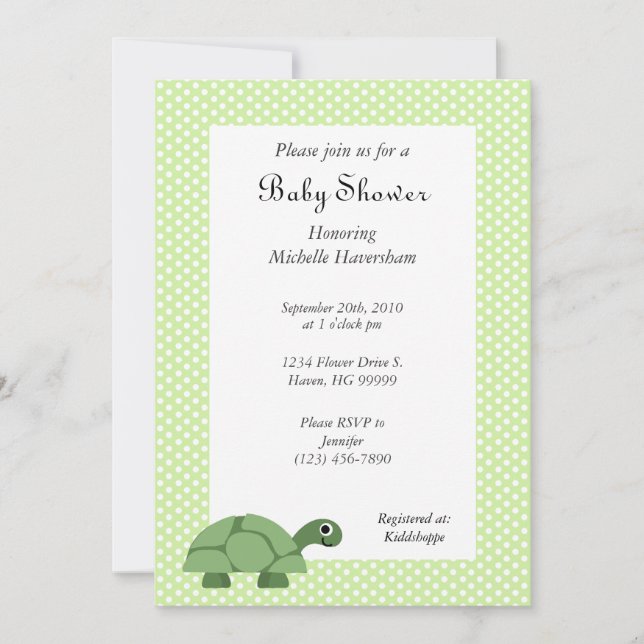 Turtle Green Baby Shower Invitation (Front)