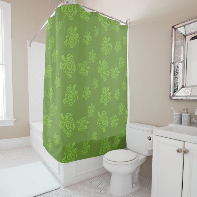 Turtle Green Graphic Shower Curtain (In Situ)