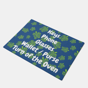 Turtle Green on Blue Checklist Doormat