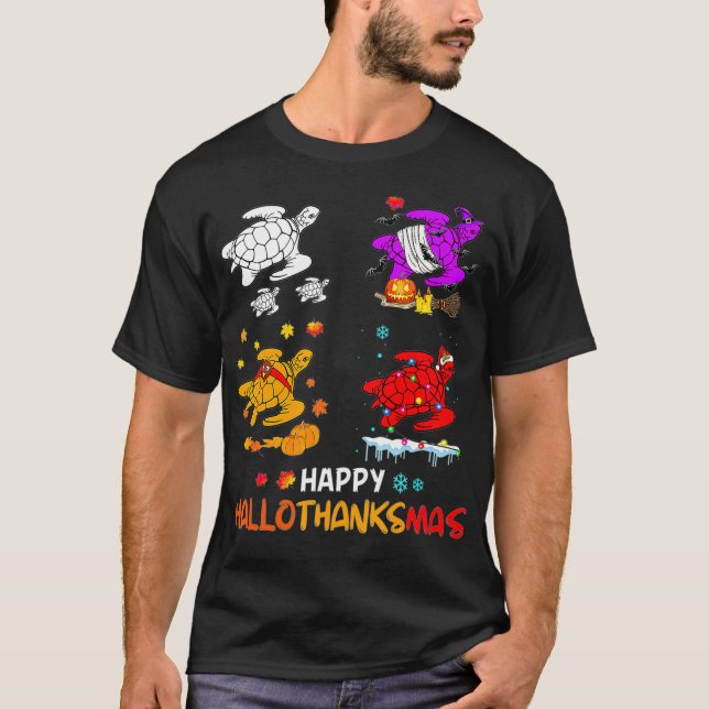 Turtle Halloween And Merry Christmas Happy Halloth T-Shirt (Front)