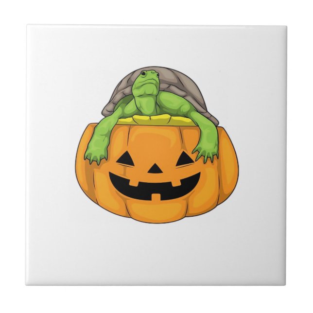 Turtle Halloween Pumpkin Classic T-Shirt_1 Ceramic Tile (Front)