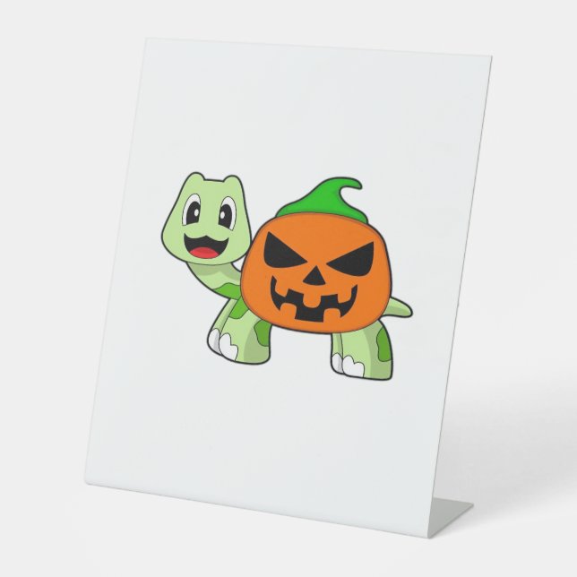 Turtle Halloween Pumpkin Classic T-Shirt Pedestal Sign (Front)