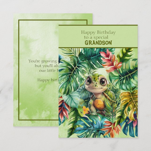 Turtle Happy Birthday To a Special Grandson  Card (Front/Back)