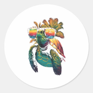 Turtle Hawaiian Sea Turtles Hawaii Beach Palm Copy Classic Round Sticker