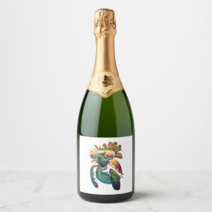 Turtle Hawaiian Sea Turtles Hawaii Beach Palm Copy Sparkling Wine Label