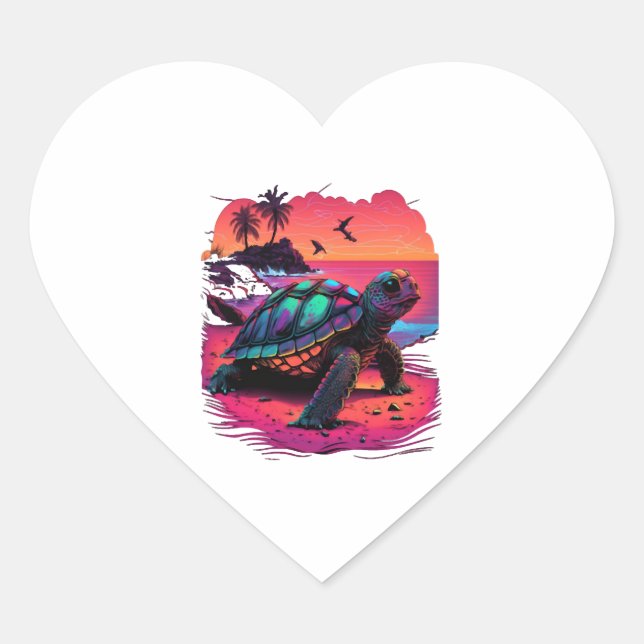 Turtle Hawaiian Sea Turtles Hawaii Beach Sunset Heart Sticker (Front)