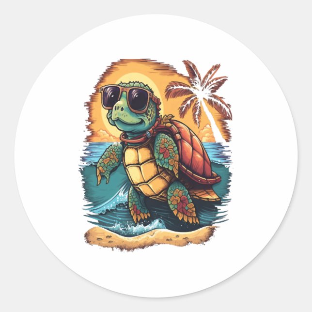 Turtle Hawaiian Sea Turtles Hawaii Tropical Beach Classic Round Sticker (Front)