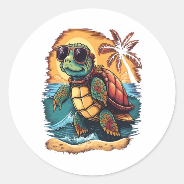 Turtle Hawaiian Sea Turtles Hawaii Tropical Beach Classic Round Sticker (Front)