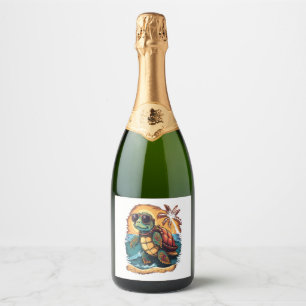 Turtle Hawaiian Sea Turtles Hawaii Tropical Beach Sparkling Wine Label