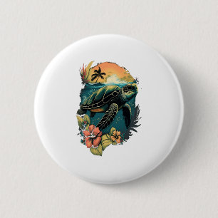 Turtle Hawaiian Sea Turtles Hibiscus Flower Copy C 6 Cm Round Badge