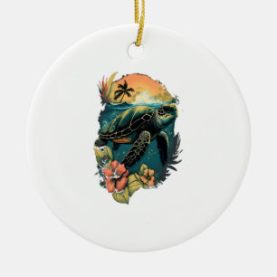 Turtle Hawaiian Sea Turtles Hibiscus Flower Copy C Ceramic Ornament