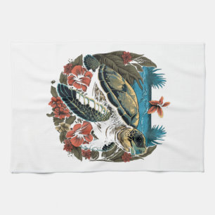 Turtle Hawaiian Sea Turtles Hibiscus Flower Copy C Tea Towel