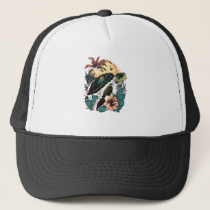 Turtle Hawaiian Sea Turtles Hibiscus Flower Copy Trucker Hat