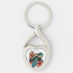 Turtle Hawaiian Sea Turtles Hibiscus Flower Key Ring