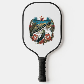 Turtle Hawaiian Sea Turtles Hibiscus Flower Pickleball Paddle