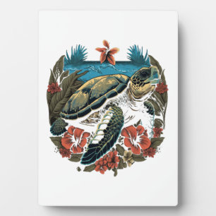 Turtle Hawaiian Sea Turtles Hibiscus Flower Plaque
