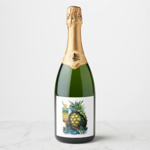 Turtle Hawaiian Sea Turtles Pineapple Aloha Copy C Sparkling Wine Label