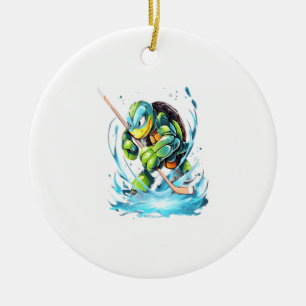 Turtle Ice Hockey Player Hockey Stick Goalie Ceramic Ornament