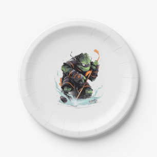 Turtle Ice Hockey Player Hockey Stick Goalie Copy  Paper Plate