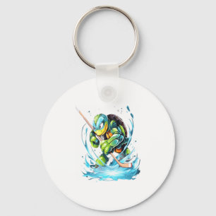 Turtle Ice Hockey Player Hockey Stick Goalie Key Ring