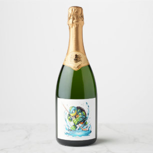 Turtle Ice Hockey Player Hockey Stick Goalie Sparkling Wine Label