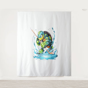 Turtle Ice Hockey Player Hockey Stick Goalie Tapestry