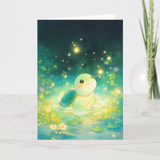 Turtle in a Dreamy Starry Pond Card (Front)