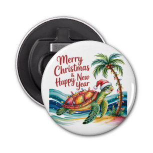 Turtle in Christmas Paradise Custom Gift Bottle Opener