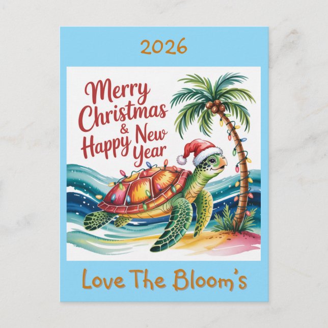 Turtle in Christmas Paradise Custom Holiday Postcard (Front)